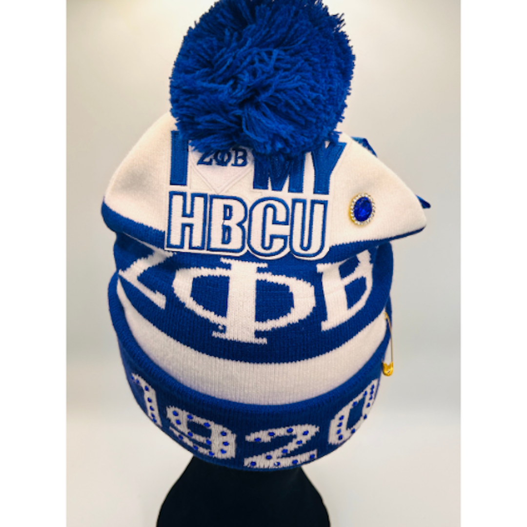 Zeta Phi Beta Junk Pom Pom Beanie | Patched, Pinned, Stoned & Pearled | Custom Zeta Winter Hat