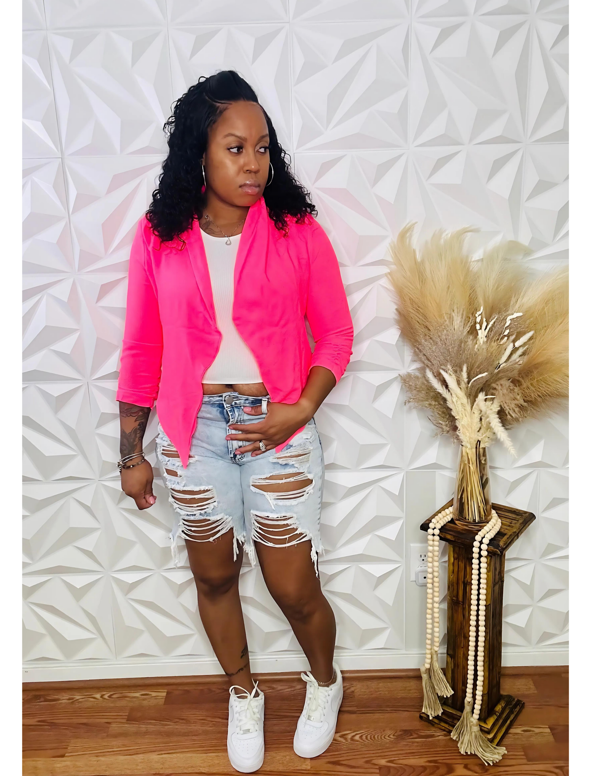 Set It Up Blazer - Neon Pink