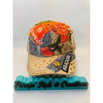 Bad Girl Custom Junk Trucker Hat | Rhinestones, Patches, Denim & Pearls