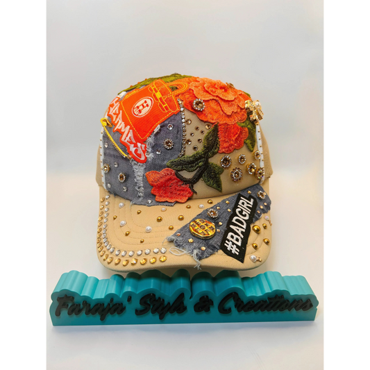 Bad Girl Custom Junk Trucker Hat | Rhinestones, Patches, Denim & Pearls