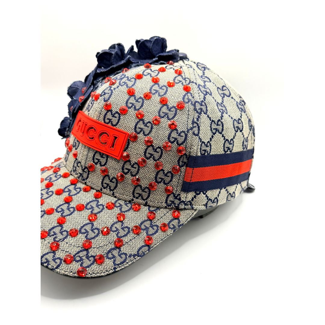 Red & Navy Luxury Junk Blinged Trucker Hat & Matching Junk Tie Set – Blinged & Jeweled - Ready To Ship