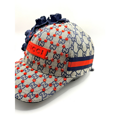 Red & Navy Luxury Junk Blinged Trucker Hat & Matching Junk Tie Set – Blinged & Jeweled - Ready To Ship