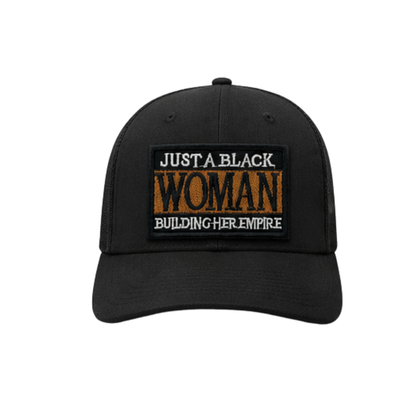 Just A Black Woman Building Her Empire - Boss Babe Canvas Trucker Hat - Black