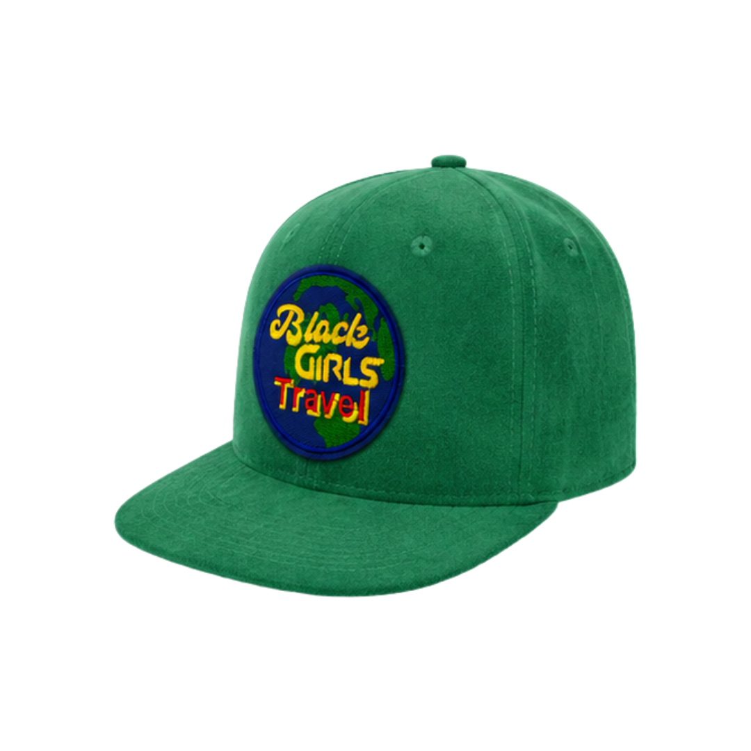 Black Girls Travel Patched Suede Mesh Hat | Melanin Travel Queen Trucker Cap - Green
