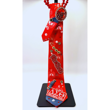 Delta Inspired Premade Junk Tie – Red & White Greek Statement Tie