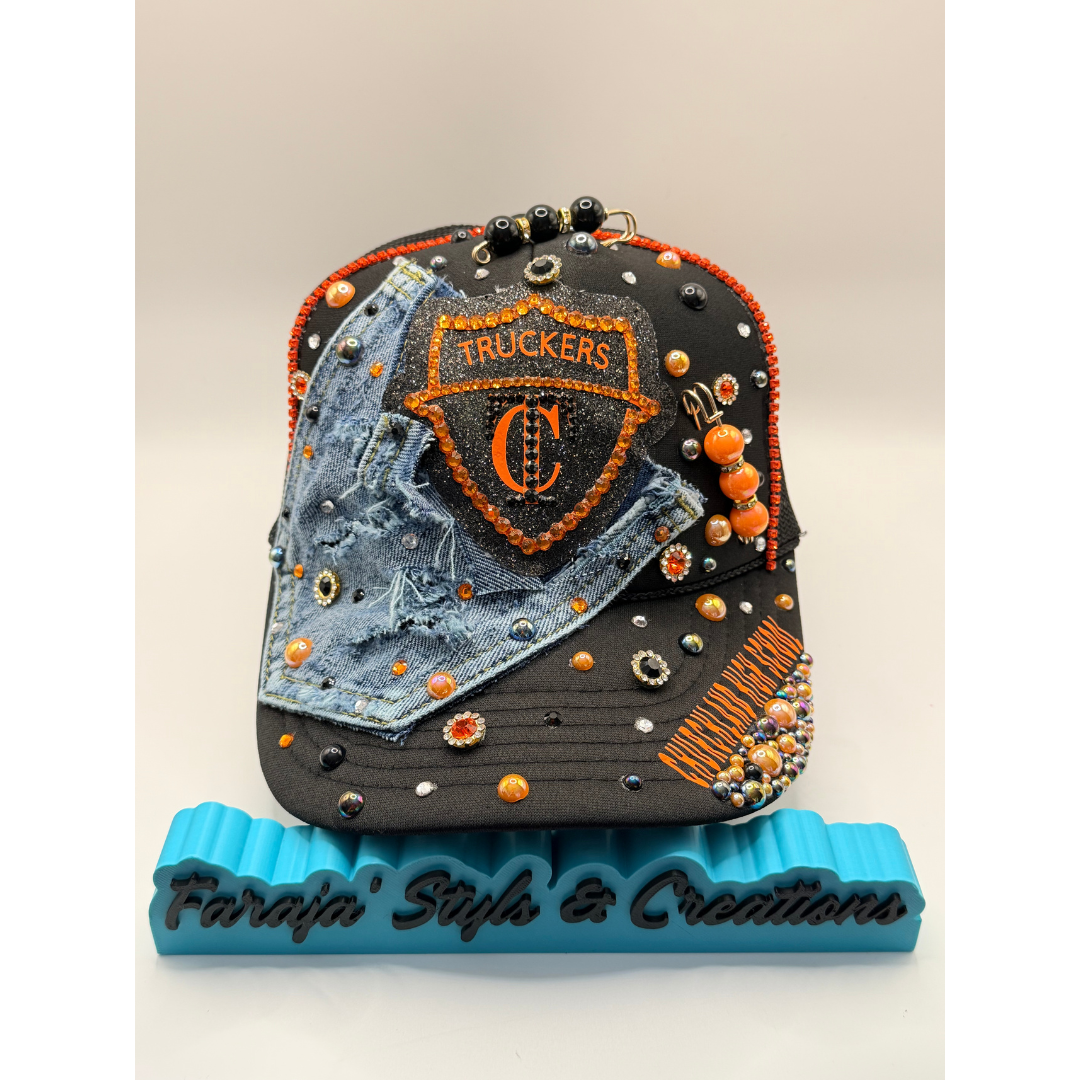 Create Your Own Junk Trucker Hat - Faraja’ Styls Custom Luxe Trucker Hat – Bling, Patches, Rhinestones & Personalized Junk Hat Design