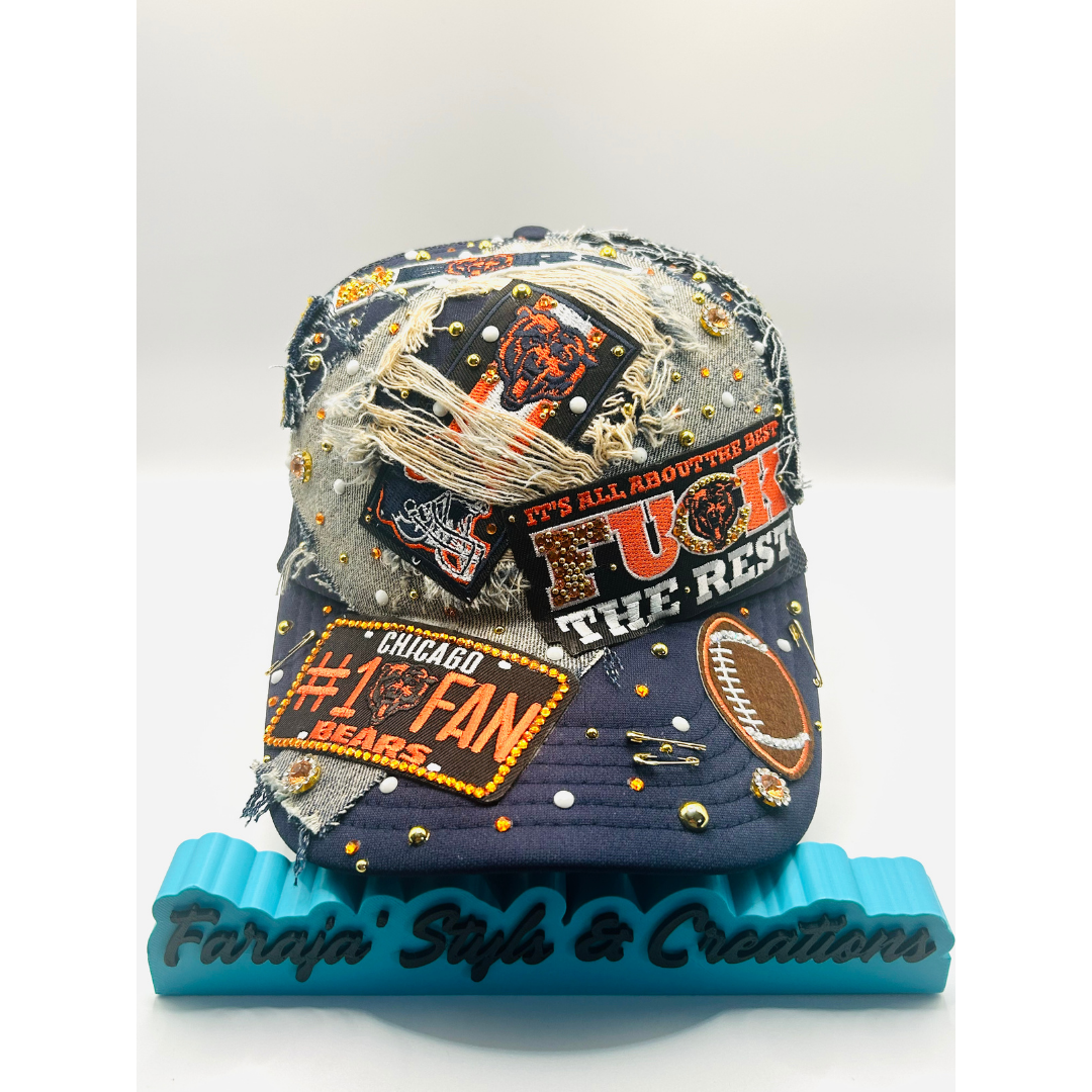 Chicago Bears Premade Junk Trucker Hat – Blinged & Patched Game Day Statement Hat | Ready to Ship