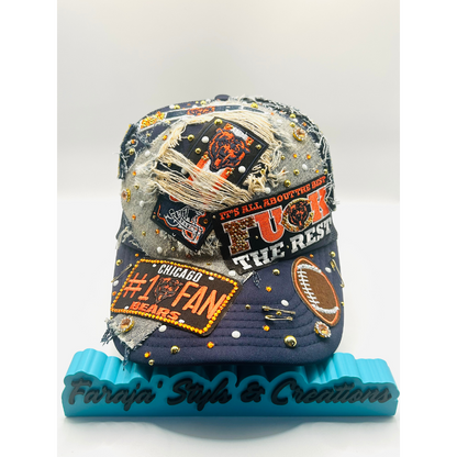 Chicago Bears Premade Junk Trucker Hat – Blinged & Patched Game Day Statement Hat | Ready to Ship