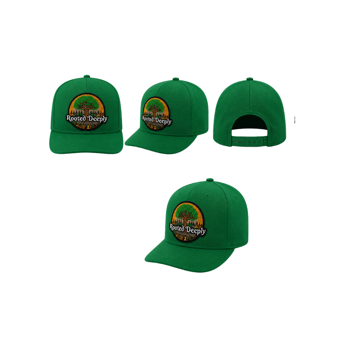 Rooted Deeply Patched Snapback Hat | Faith & Strength Trucker Cap -Green