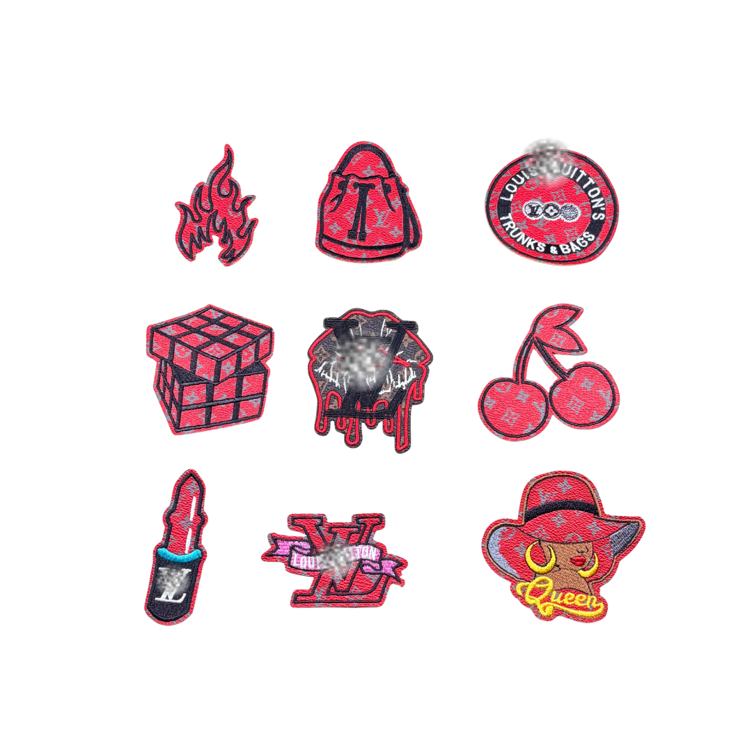 Lou** V  Designer Inspired Red Small Leather Patch Collection