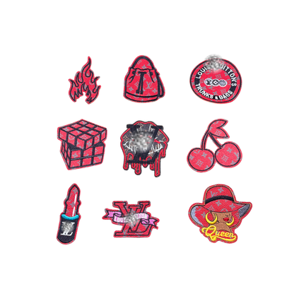 Lou** V  Designer Inspired Red Small Leather Patch Collection
