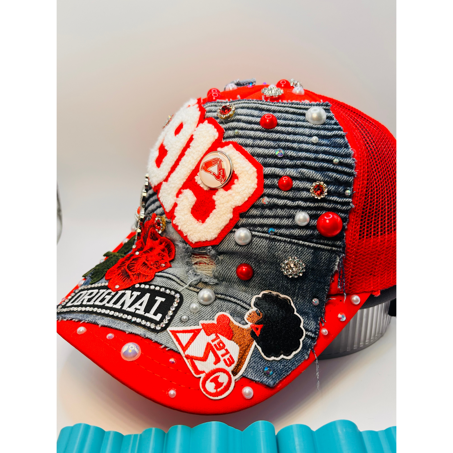 Design Your Custom Delta Sorority Trucker Junk Hat | Rhinestones, Patches & Pearls | Greek Life Fashion Cap