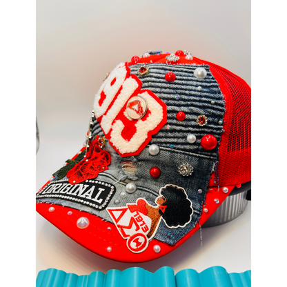 Design Your Custom Delta Sorority Trucker Junk Hat | Rhinestones, Patches & Pearls | Greek Life Fashion Cap