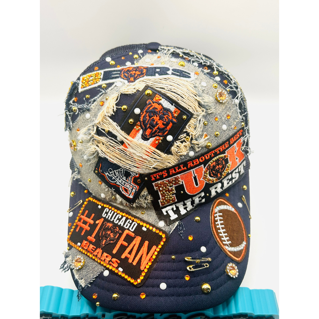 Chicago Bears Premade Junk Trucker Hat – Blinged & Patched Game Day Statement Hat | Ready to Ship