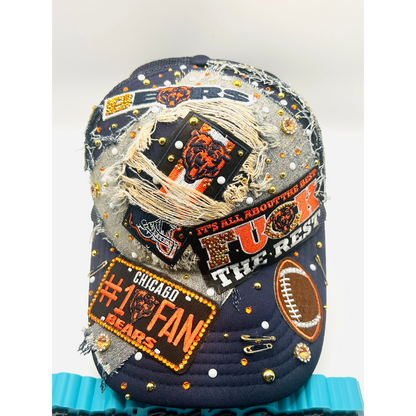Chicago Bears Premade Junk Trucker Hat – Blinged & Patched Game Day Statement Hat | Ready to Ship