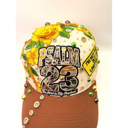 Psalm 23 Statement Junk Trucker Patched & Jeweled Hat - Ready To Ship