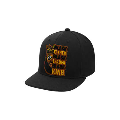 Black Father Leader King Patched Snapback Hat | Black Dad Pride Trucker Cap- Black