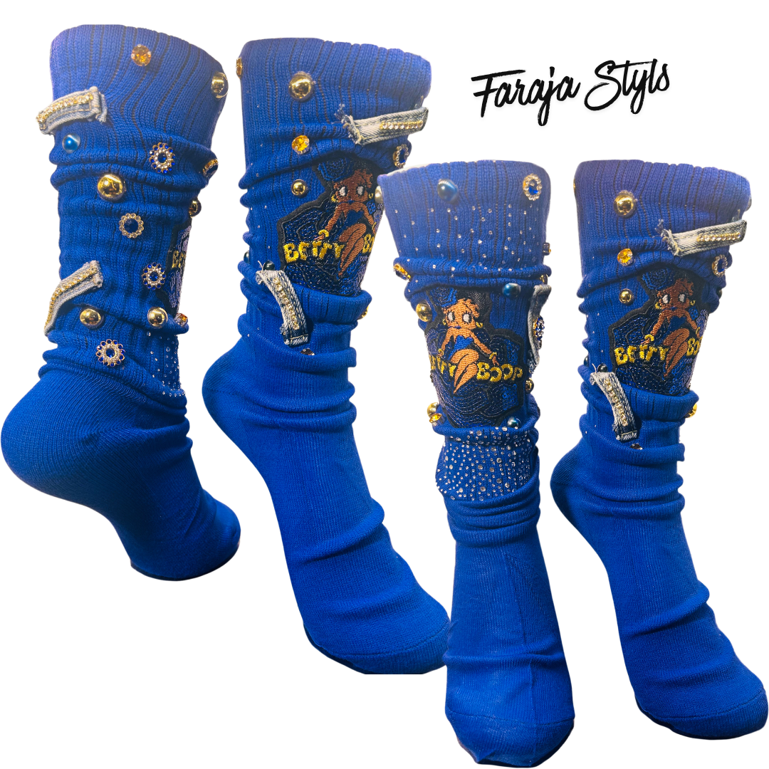 Custom Junk Slotch Socks with Patches, Pearls & Rhinestones | Personalized Glam Socks | Handmade Fashion Statement