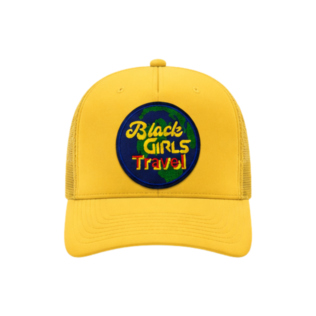 Black Girls Travel Patched  Mesh Hat | Melanin Travel Queen Trucker Cap - Yellow