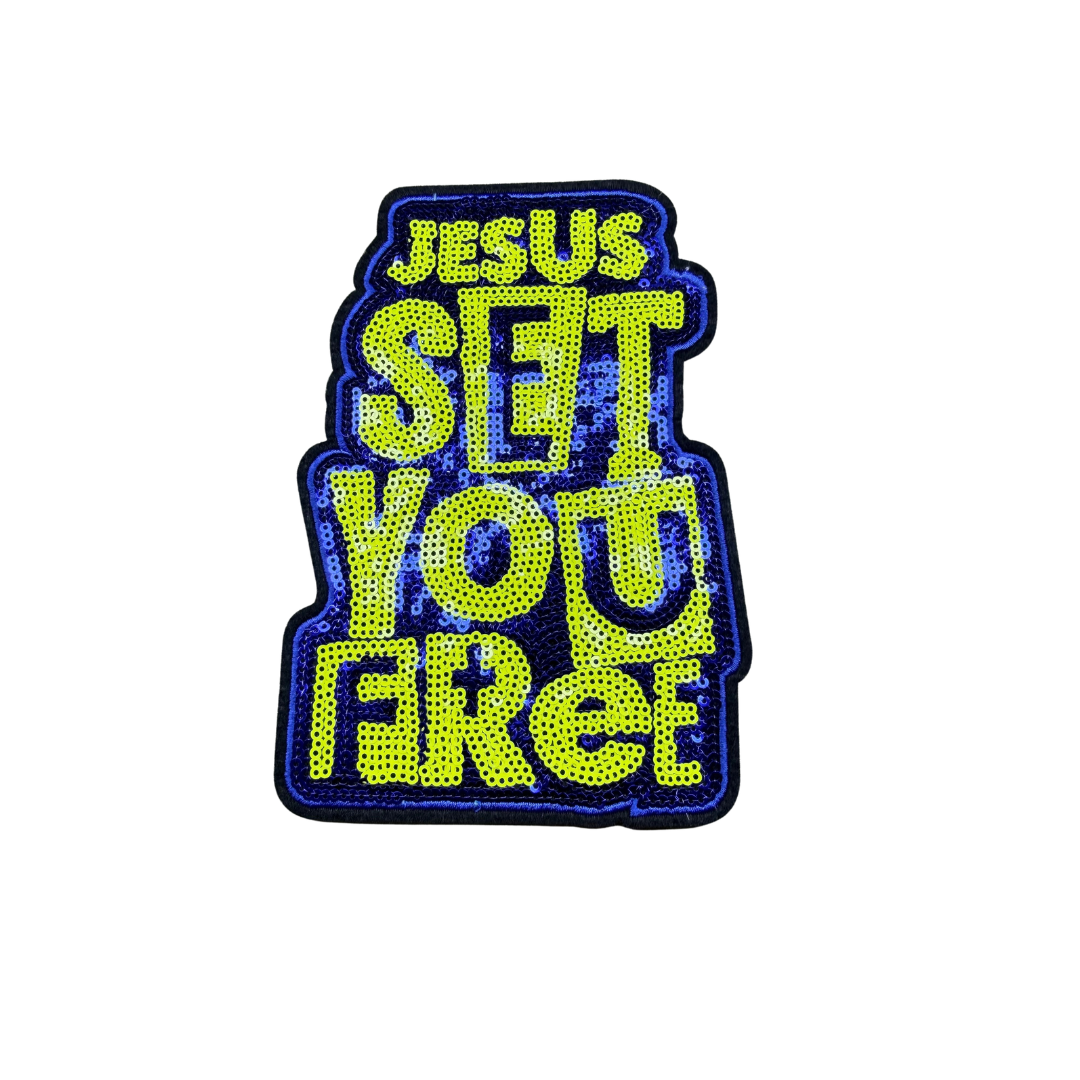 Jesus Set You Free Medium Sequin Patch
