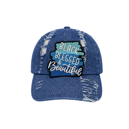 Black, Blessed & Beautiful Denim Distressed Cap