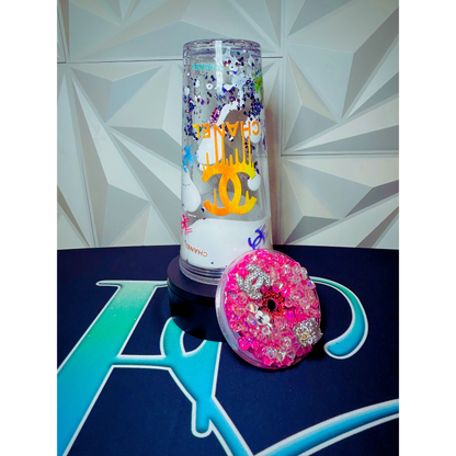 24oz Chanel Coco-Inspired Lava Snow Globe Tumbler | UV DTF Wrap | Iced Luxury Charmed Lid