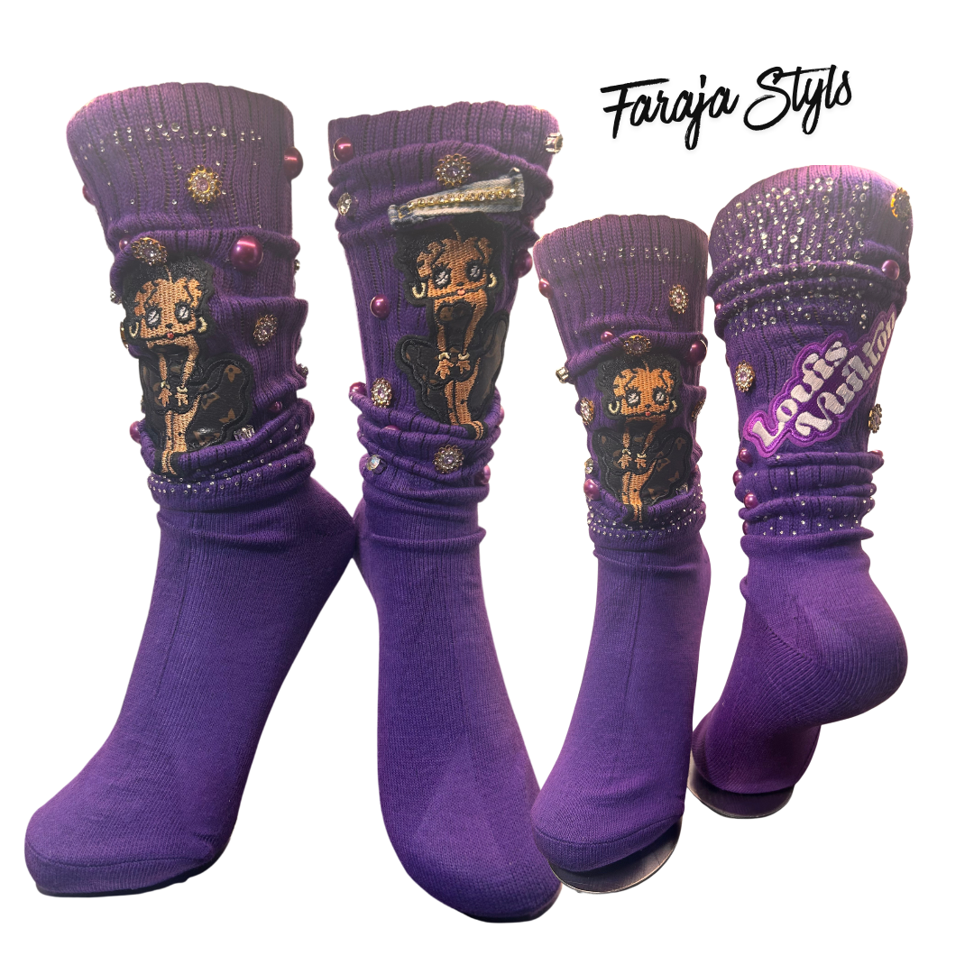 Custom Junk Slotch Socks with Patches, Pearls & Rhinestones | Personalized Glam Socks | Handmade Fashion Statement