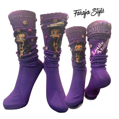 Custom Junk Slotch Socks with Patches, Pearls & Rhinestones | Personalized Glam Socks | Handmade Fashion Statement