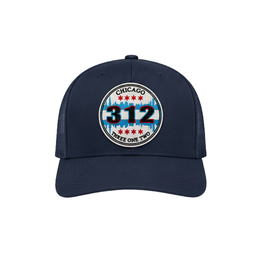 Chicago 312 Patched Snapback Hat | Windy City Pride Trucker Cap - Canvas Navy Blue