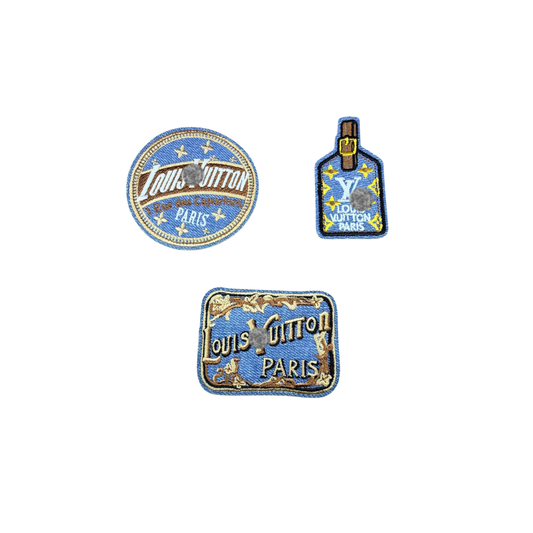 Lou** V Inspired Luxury Embroidered Denim & Brown Small Patches