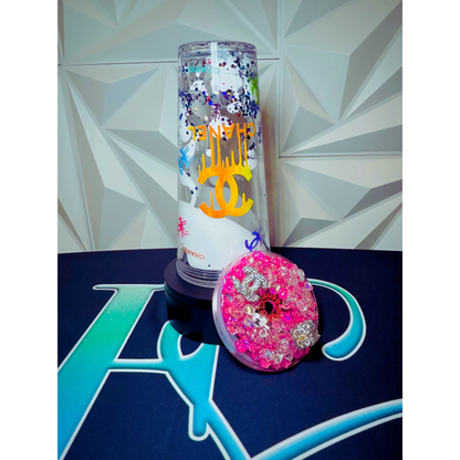 24oz Chanel Coco-Inspired Lava Snow Globe Tumbler | UV DTF Wrap | Iced Luxury Charmed Lid