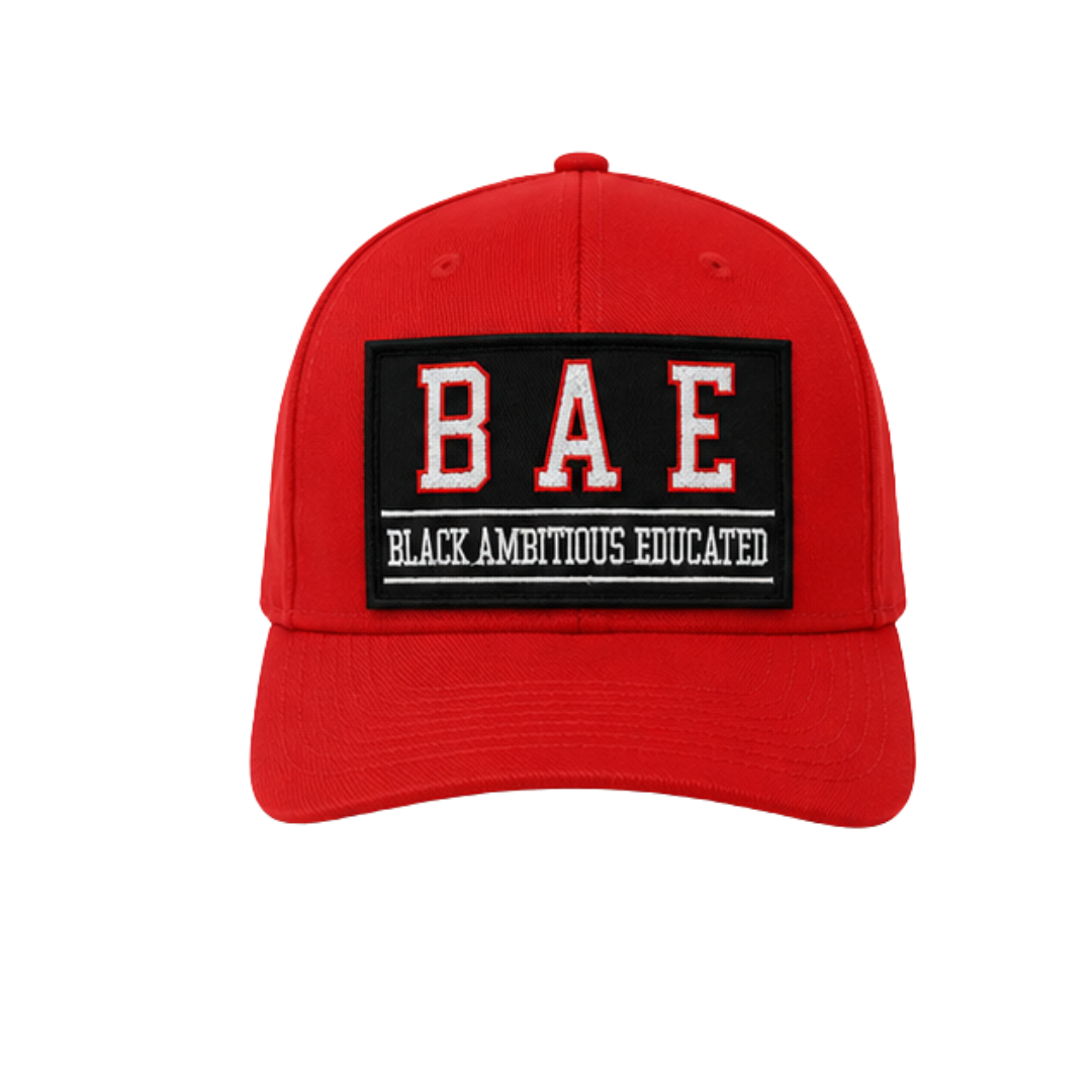 BAE – Black Ambitious Educated Patched Snapback Hat | Black Excellence Cap - Red