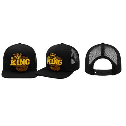 Black King Patched Trucker Snapback Hat