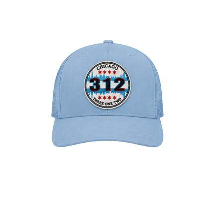 Chicago 312 Patched Snapback Hat | Windy City Pride Trucker Cap - Light Blue Demin