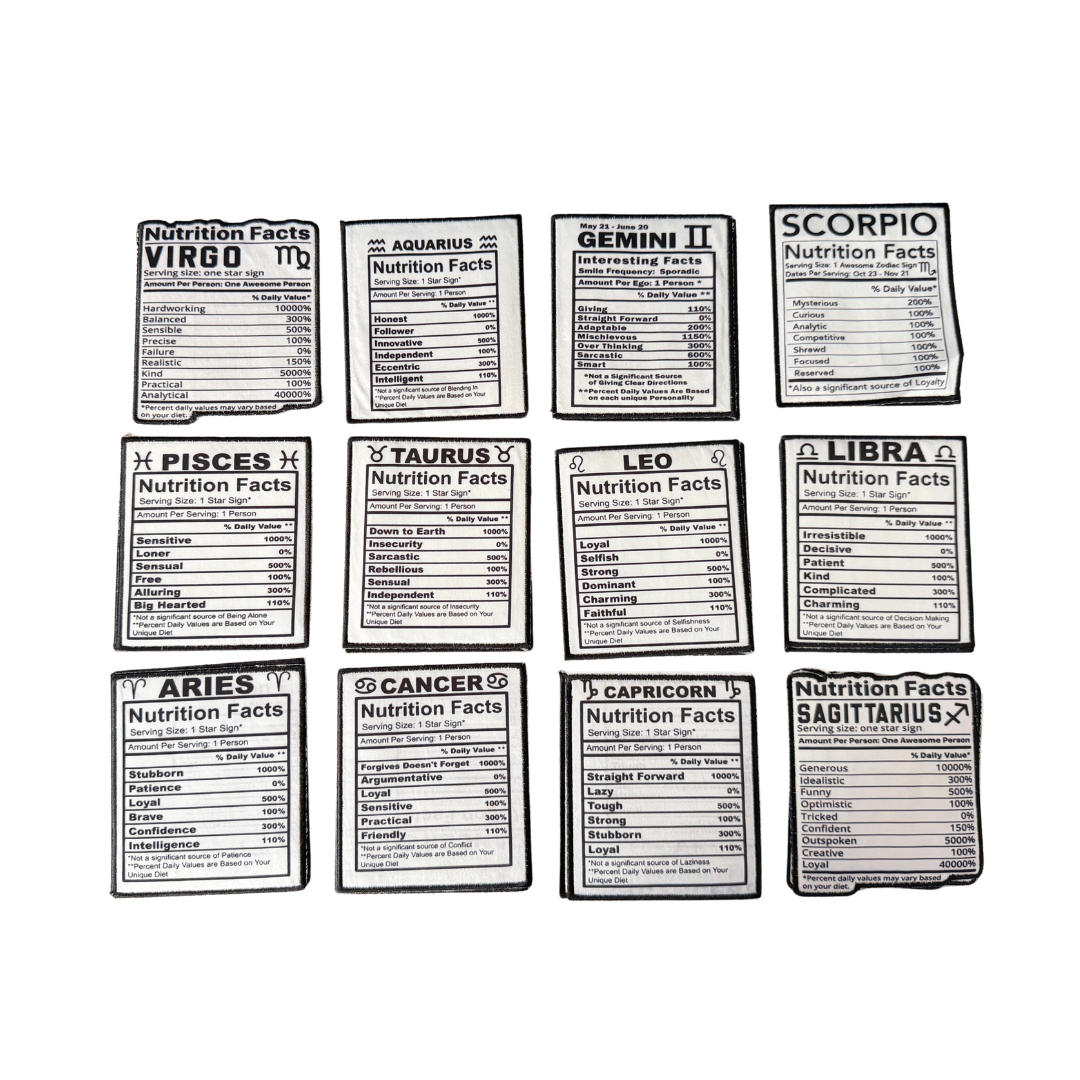 Zodiac Nutrition Facts Statement Silky Patches