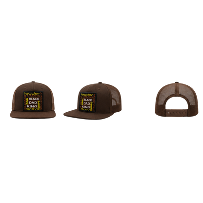👑 Black Dad King Patched Trucker -Snapback Hat - Brown
