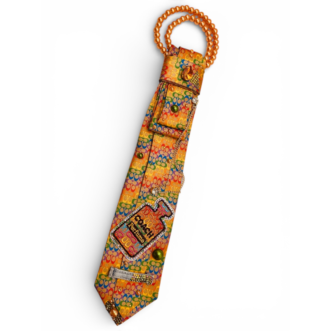 Premade Colorful Junk Trucker Hat & Matching Junk Tie – Patched, Blinged & Pearl Statement Set