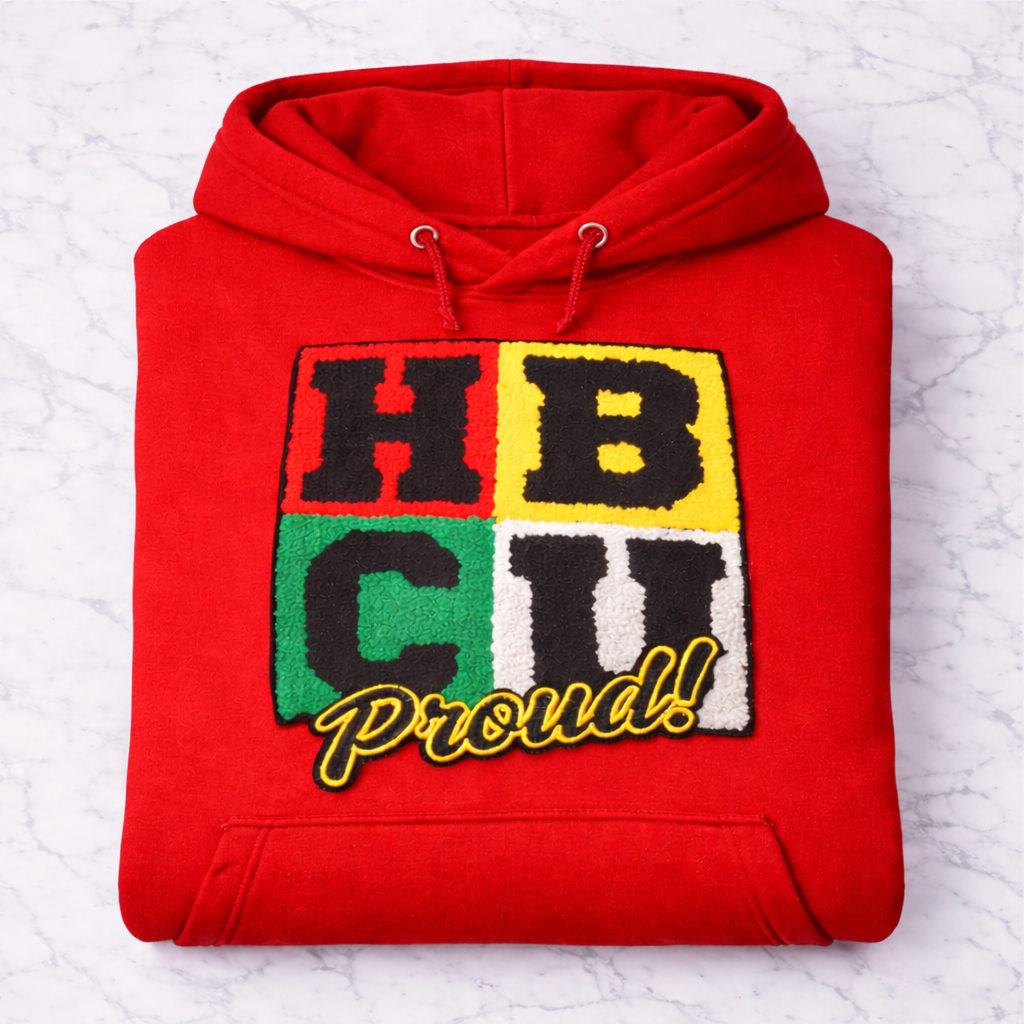 HBCU Period Chenille Patch Hoodie/ Trucker Hat – Statement Streetwear Pullover with Kangaroo Pocket