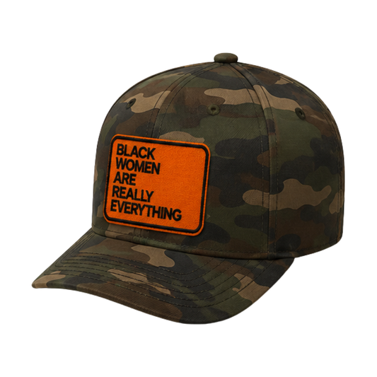 Black Women Are Everything Patched Snapback Hat | Melanin Queen Trucker Cap - Orange/Camo