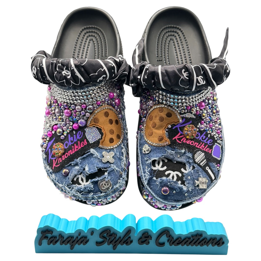 Faraja’ Styls Custom Croc Slides – Personalized Bling Slides, Patch Slides, Charm Slides, Sorority, Sneaker & Custom Design Slides