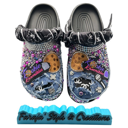 Faraja’ Styls Custom Croc Slides – Personalized Bling Slides, Patch Slides, Charm Slides, Sorority, Sneaker & Custom Design Slides