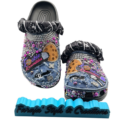 Faraja’ Styls Custom Croc Slides – Personalized Bling Slides, Patch Slides, Charm Slides, Sorority, Sneaker & Custom Design Slides