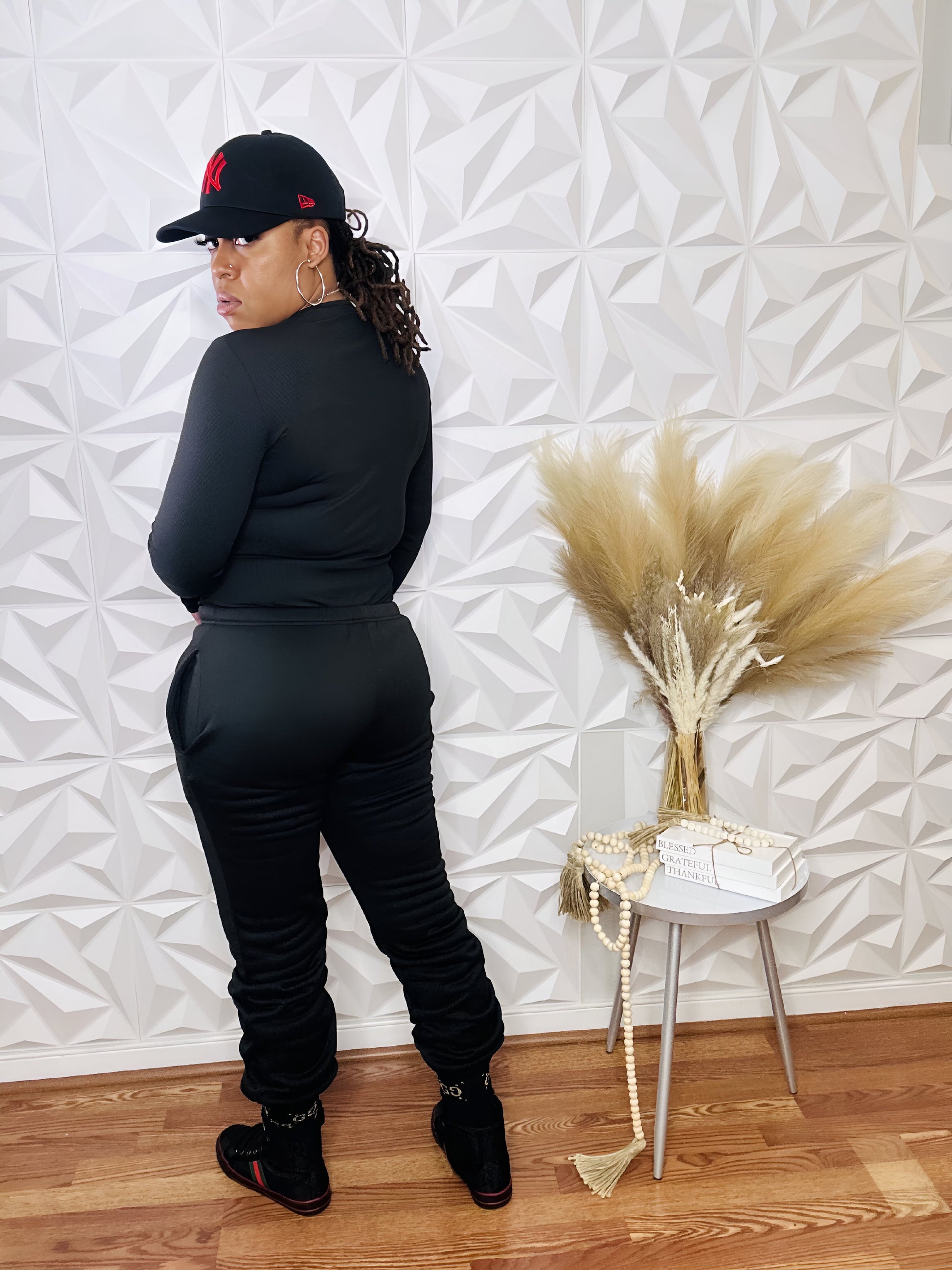 Hand Made 2pc Jogger Set - Black - Size L/XL Only