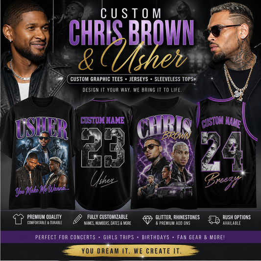 Custom Chris Brown & Usher Tops | Personalized Graphic Tops | Music Fan Apparel