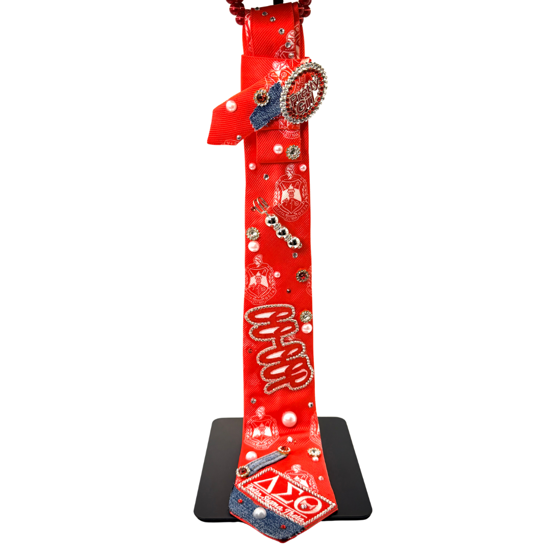 Delta Inspired Premade Junk Tie – Red & White Greek Statement Tie