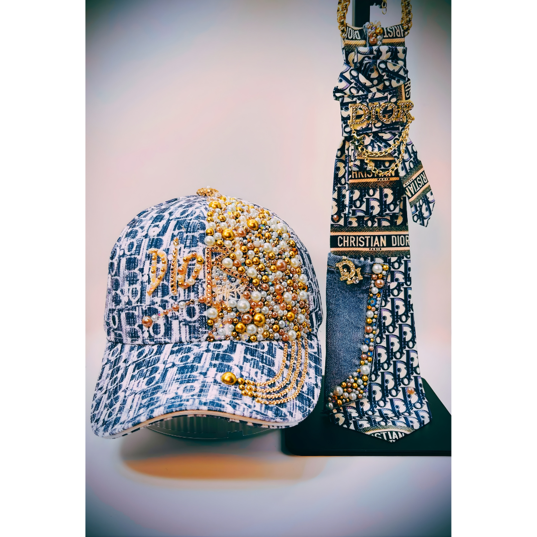 Premade Bling Junk Trucker Hat & Matching Junk Tie Set – Jeweled Statement Accessories | Ready to Ship