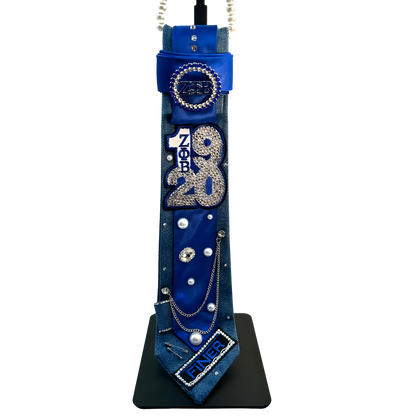 Zeta Denim Premade Junk Tie  Blue & White Greek Statement Tie with Bling & Patches