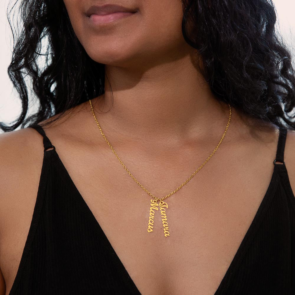 "Elegant Vertical Name Necklace - Personalized Jewelry for Unique Style".