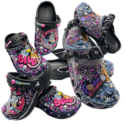 Faraja’ Styls Custom Croc Slides – Personalized Bling Slides, Patch Slides, Charm Slides, Sorority, Sneaker & Custom Design Slides