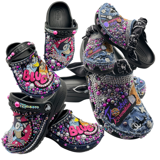 Faraja’ Styls Custom Croc Slides – Personalized Bling Slides, Patch Slides, Charm Slides, Sorority, Sneaker & Custom Design Slides